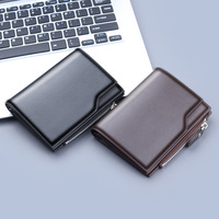 Dompet Kulit PU Pria Dompet Pendek Lipat Tiga 13 Slot Kartu Tempat Kartu Multi Saku Koin Ritsleting Dompet Bisnis Ringkas untuk Pria
