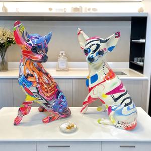 Nouvelle figurine de chiot chihuahua mignonne avec graffiti, décoration pour étude, entrée, hall d'exposition, cadeau, artisanat en résine, sculpture artistique - Product Image 2
