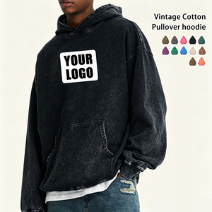 เสื้อฮู้ดดี้ผ้าฝ้าย 100% ล้างสี ทรงโอเวอร์ไซส์ พิมพ์ลายพัฟฟ์ คุณภาพพรีเมียม สำหรับผู้ชาย สไตล์สตรีทแวร์ ล้างสีแบบแอซิดวอช พร้อมปักโลโก้ตามสั่ง - Product Image 1