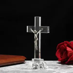 Cross Border Hot Sell Personalized Crystal Religious Crafts Glass Standing Cross Crystal Cross