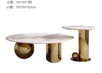 Ensemble de tables basses modernes de luxe, table basse ronde, table basse en pierre frittée dorée, base en acier inoxydable pour salon, maison