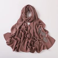 Écharpe et foulard longs et doux en soie artificielle imprimée, motif feuille, orné de strass, effet chauffant