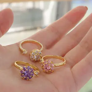 Fijne Sieraden Luxe Ringen Kleurrijke Zirkoon Geometrische Rotary Ring Messing Gouden Verstelbare Ring Voor Vrouwen