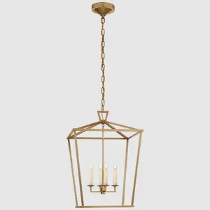 Custom Hotel Villa Kitchen Iron Cage Pendants Light Vintage Lamp Gold Hanging Lights Lantern Candle Light Chain Chandelier