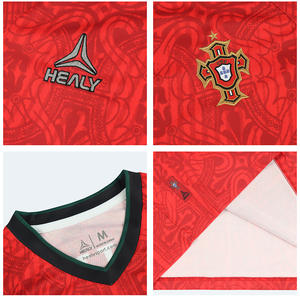 Maillot de football Healy, motif traditionnel rouge complexe avec col en V et tissu respirant de qualité supérieure, maillot de match de football - Product Image 3