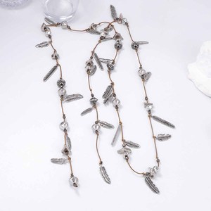 Collier pendentif plume feuille en alliage de corde tressée multicouche à la mode pour femme - Product Image 6