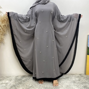 6763 #   Abaya Ligera de Chifón con Cintura Ajustable, para Ramadán, Eid Mubarak, Estilo Dubai, con Perlas Blancas, 5 Colores - Product Image 3