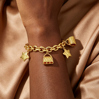 Gelang Liontin Hati Berlapis Emas 24K dari JXX Jewelry, Rantai Cuban Link, Perhiasan Fashion untuk Wanita
