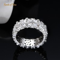 Cincin Pernikahan Model Bunga Marquise yang Cantik, Aksesoris Pakaian Pesta Harian Wanita Mewah, Cincin Moissanite Tebal