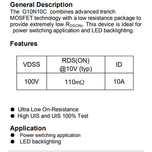 10N10 Mosfet To-252 100V 10A <b>Power</b> <b>Switch</b> Transistor Surface Mount Single Standard FET - Product Image 2