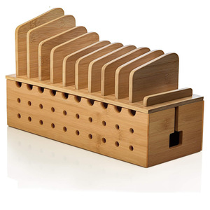 Bamboo Phone <b>Stand</b> <b>Tablet</b> Holder Desktop Organizer Storage Box With Compartments <b>For</b> Office Use - Product Image 1