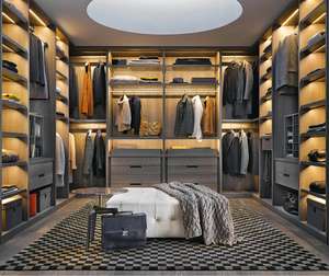 现代定制奢华步入式衣柜别墅卧室家具套装开放式储物木质服装组织者衣柜模块化衣柜 - Product Image 1