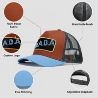 Casquette Trucker Ajustable 5 Panneaux Respirante de Qualité Supérieure avec Blocs de Couleurs, Patch Personnalisé et Design d'Image en Maille