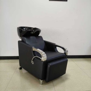 DM Chaise de coiffure économique en similicuir noir avec éponge de densité moyenne, bac en céramique et structure métallique, mobilier de salon traditionnel fixe - Product Image 6