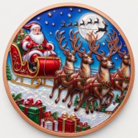 Pièce de monnaie double face en cuivre pur 999, 1 oz et 5 oz, motif Traîneau et rennes de Père Noël, en relief profond, colorée UV, effet proof-like, Art du vol de Noël