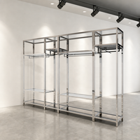 Étagère de présentation de vêtements en acier inoxydable poli miroir, cadre ouvert, étagère en verre, usage commercial