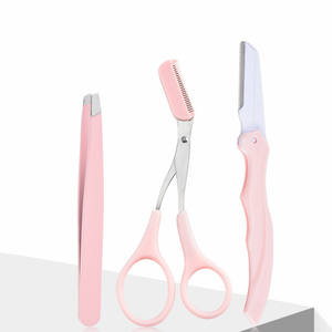 Venta caliente 3 piezas Tijera para cejas, pinzas para eliminar cejas, juego de aseo para cejas, Kit de herramientas de recorte con bolsa de PU - Product Image 6