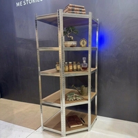 Étagère de rangement industrielle en forme de L à 5 niveaux, unité d'étagère d'angle en acier durable pour entrepôt et présentation en magasin