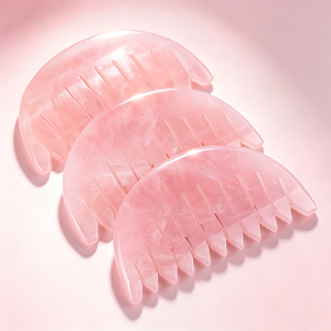 Peigne Gua Sha en pierre naturelle personnalisé avec logo, masseur de cuir chevelu en quartz rose et jade, outil d'<span class=keywords><strong>acupuncture</strong></span> pour la tête - Product Image 4