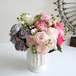 Pivoines artificielles en soie, 30cm, 5 têtes, pour décoration de mariage