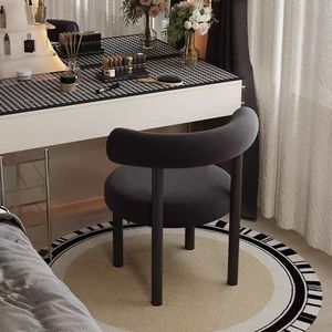 Sedia moderna <span class=keywords><strong>in</strong></span> lana di agnello con sedia rotonda imbottita da pranzo a buon mercato poltrona da salotto <span class=keywords><strong>in</strong></span> metallo nero gambe staccabili - Product Image 4