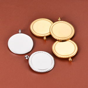 Disque rond vierge de 25 mm pour collier, pendentif en acier inoxydable poli miroir, style dentelle géométrique, composants de bijoux DIY en gros - Product Image 1