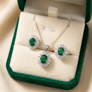 Nouvel ensemble de bijoux pour femme en acier inoxydable plaqué cuivre et platine, avec collier, boucles d'oreilles et bague, motif coquille ovale, vert, pour anniversaire et fête, idéal pour offrir - Product Image 6