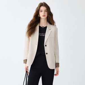 Women's Blazer Coffee Color Solid Woolen Fabric Loose Fit Spring Autumn Outerwear - Product Image 2