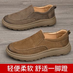 Mocassins pour hommes en cuir véritable, bout rond, à enfiler, confort printanier, semelle intermédiaire en EVA, semelle extérieure en caoutchouc - Product Image 5