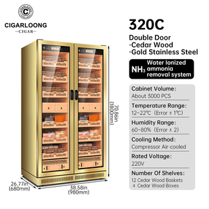 Humidores de cigarros eléctricos 320C, habitación enfriadora, gabinete combinado de vino y cigarro controlado por clima de madera de doble puerta Premium - Product Image 6