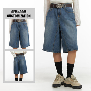 Haute qualité poids lourd été bleu lavé Denim Cargo bouton matériel sport femmes Jeans <span class=keywords><strong>court</strong></span> <span class=keywords><strong>Jean</strong></span> <span class=keywords><strong>Court</strong></span> Femme - Product Image 2