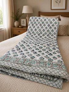 Colcha de Algodón Indio con Estampado Artesanal, Rasai Jaipuri, Tamaño King, Reversible, Ligera, Colcha Artesanal - Product Image 5