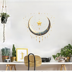 Adesivo Murale Islamico per Ramadan, <span class=keywords><strong>Mezzaluna</strong></span> Blu e Oro <span class=keywords><strong>con</strong></span> Stelle, Decorazione Rimovibile per Casa, Celebrazioni del Ramadan ed Eid - Product Image 4