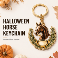 Porte-clés personnalisé en émail dur, tête de cheval, couronne de lauriers, trophée, porte-clés en métal gravable, souvenir de course équestre, cadeau