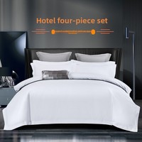 Parure de lit en mélange polyester-coton blanc pur personnalisable pour hôtel étoilé et gîte – Housse de couette, drap et taies d'oreiller – Kit quatre pièces