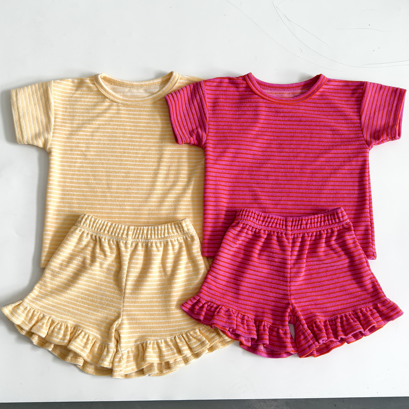 Girls Terry Cloth Striped Set Short