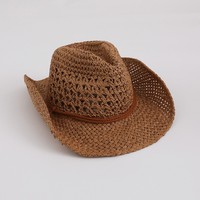 Chapeau de cowboy pliable en papier, style western, tissé à la main au crochet, avec sangle, pour femmes et hommes, idéal pour la plage, la pêche et les voyages