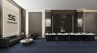 Vitrine de présentation de bijoux en acier inoxydable noir avec LED, luxueuse, moderne, écologique, verrouillable, en verre, pour boutique