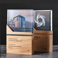 Trophée en verre haut personnalisé avec gravure, base en bois personnalisée, trophée en cristal transparent
