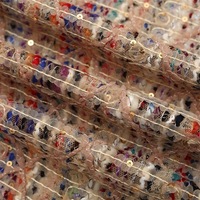 Tissu en tweed croisé épais 100 % polyester respirant, brodé de paillettes multicolores et de dentelle tissée, pour robes de filles et femmes