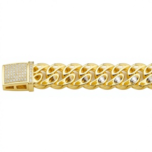 Gold Plated 925 Sterling <b>Silver</b> Cuban Link <b>Bracelet</b> with Moissanite Round Brilliant Cut Chain 18cm <b>Solid</b> Hip Hop Unisex Jewelry - Product Image 3