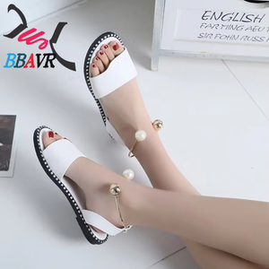 Nueva Colección Primavera 2025, Sandalias Planas Casuales para Mujer, Tallas Grandes, Ligeras, con Cordones Metálicos de Perlas, Estampadas, Modernas, de Verano - Product Image 1