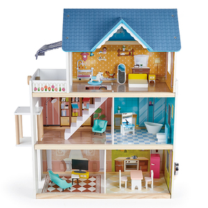 Grande <span class=keywords><strong>maison</strong></span> de <span class=keywords><strong>poupée</strong></span> en bois, Kit de jouets pour enfants, jeu d'imitation, bébé, meubles, accessoires de bricolage - Product Image 1