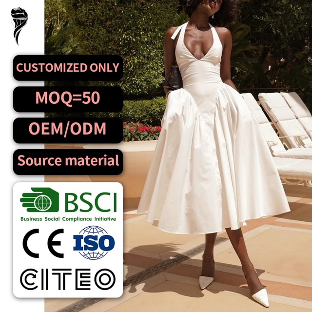 2026 ODM New Fashion Women's Summer Maxi Dress Halter Neck Backless French Style Elegant Sleeveless Solid Casual Dress