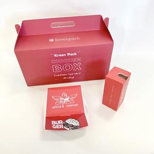 Contenedor de comida rápida de papel con logotipo impreso personalizado, embalaje coreano, <span class=keywords><strong>pollo</strong></span> fritado, con mango, venta al por mayor - Product Image 4