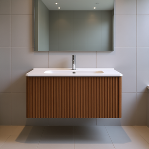 Mueble de Baño Moderno de Pared, 48 Pulgadas, Madera Sólida de Nogal, Lavabo Rectangular de Cerámica Blanca, D0100HPF8IA - Product Image 2