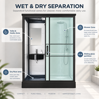 Module de salle de bain modulaire YEETE 120 x 190 cm avec cloison coulissante en verre à cadre noir, vasque, toilettes et douche pour hôtel OEM ODM