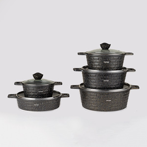 Bộ nồi chảo kính nhôm hiện đại 10 món thiết kế mới, bền vững, đá granite, dùng được với bếp từ, xuất khẩu - Product Image 4