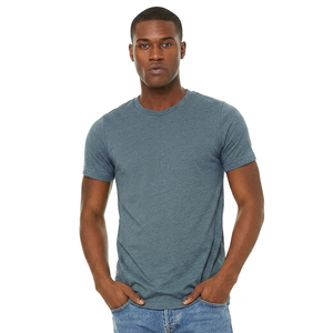 Camiseta de manga corta lisa con cuello redondo para hombre, camiseta de mezclilla peinada, camiseta color verde azulado oscuro. - Product Image 1