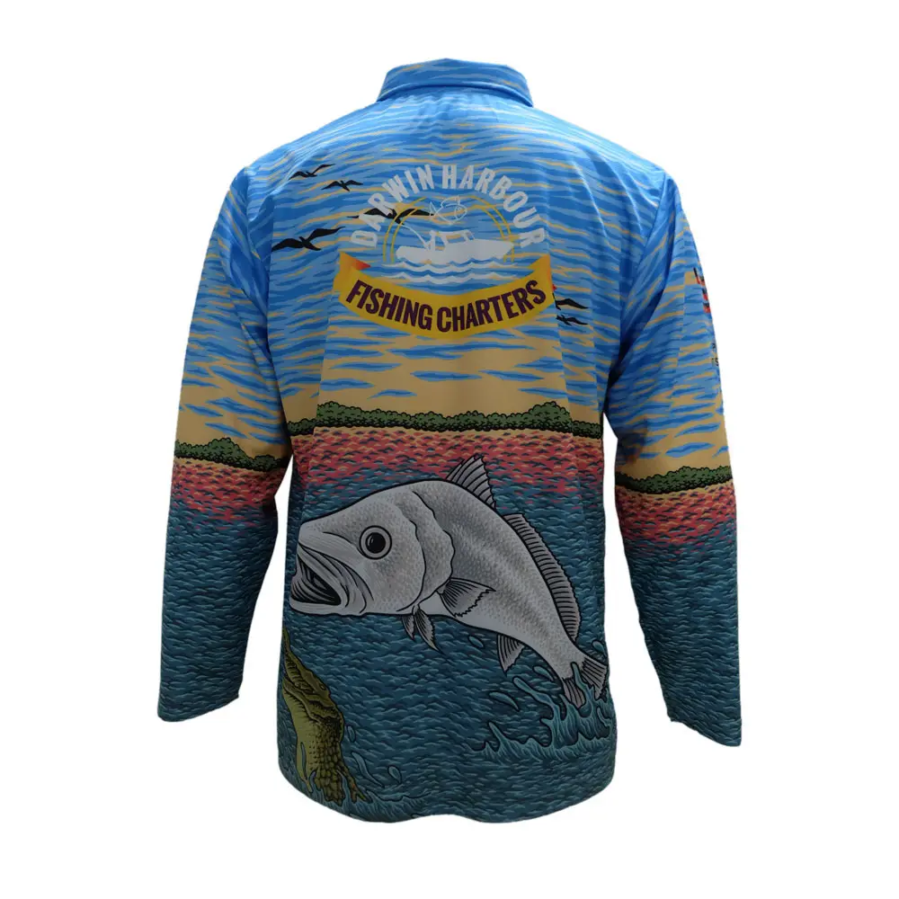Long Sleeve Polo Collar Quick Dry UPF 50+ Fishing Wear Custom Sublimation Men's Performance Fishing Shirts